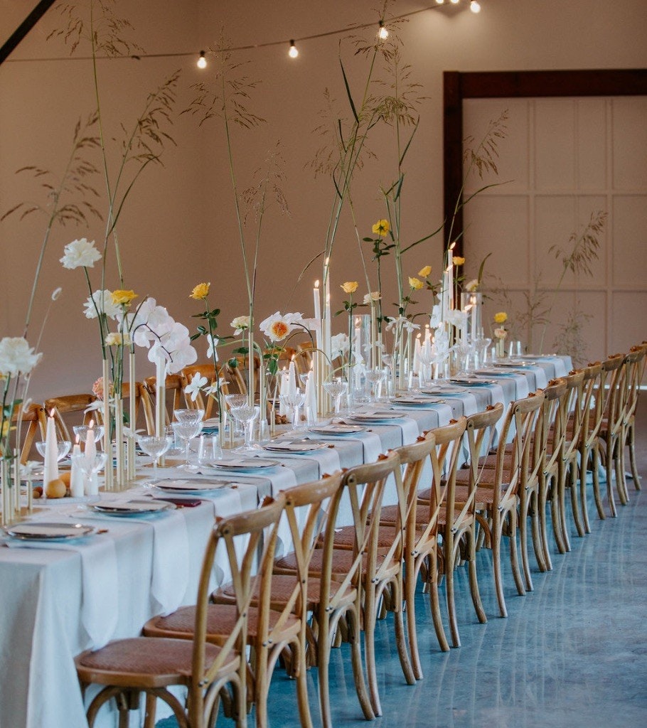 Wedding reception with styled table setting.
